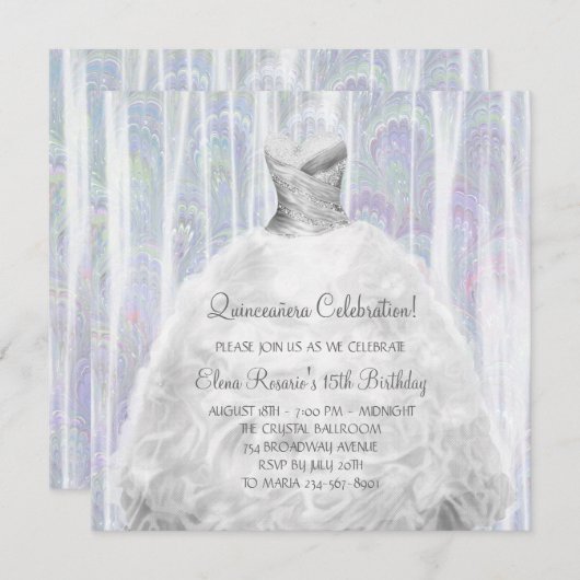 Robe de fête blanc Quinceanera Invitations (Devant / Derrière)
