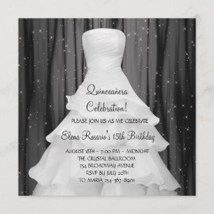 Robe de fête Quinceanera blanc noir Invitations