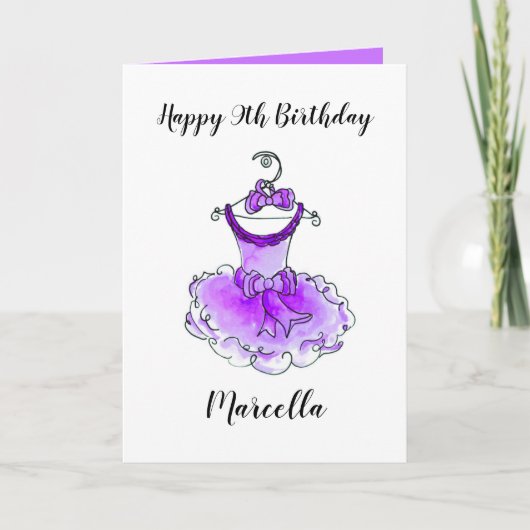 Robe de fête violet art encré filles carte d'anniv (Devant)