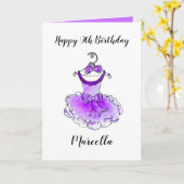 Robe de fête violet art encré filles carte d'anniv (Fleur jaune)