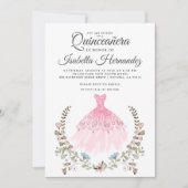 Robe de Gown Quineanera Floral rose Invitation (Devant)