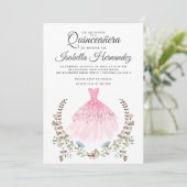 Robe de Gown Quineanera Floral rose Invitation (Debout devant)