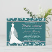 Robe de mariage blanche, invitation turquoise de (Debout devant)