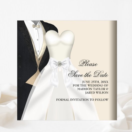 Robe de mariée smoking noir et blanc Save The Date