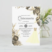 Robe d'or Gown Floral Quinceanera invitation (Debout devant)