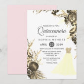 Robe d'or Gown Floral Quinceanera invitation (Devant / Derrière)