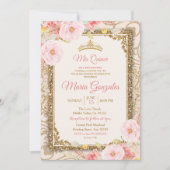 Robe d'or rose Charra Mis Quince Invitation (Devant)