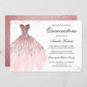 Robe d'or Rose étincelante Quinceanera Invitation