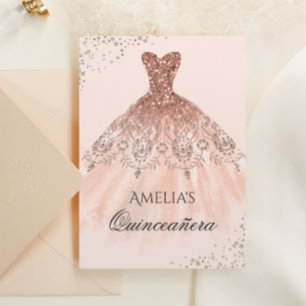 Robe d'or rose Sparkle Quinceanera Invitation