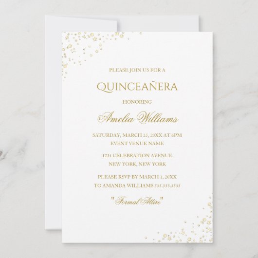 Robe d'or Sparkle Quinceanera Invitation (Dos)