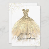 Robe d'or Sparkle Quinceanera Invitation (Devant / Derrière)
