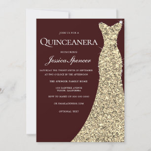 Robe dorée de Bourgogne Quinceanera Invitation du 