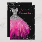 Robe étincelante Quinceanera rose Invitation (Devant / Derrière)