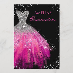 Robe étincelante Quinceanera rose Invitation