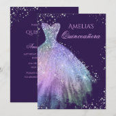Robe étincelante Rainbow Quinceanera Invitation (Devant / Derrière)
