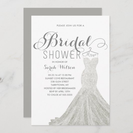 Robe Extravagante Blanc | Invitation de douche nup (Devant / Derrière)