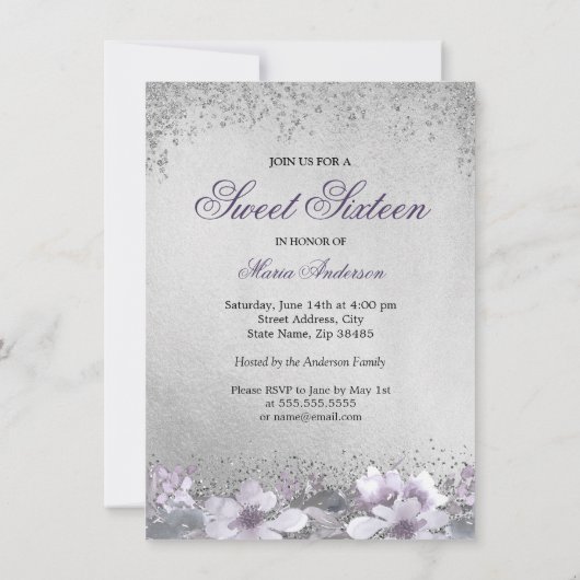 Robe fleurie d'Argent violet doux 16 Invitation (Dos)