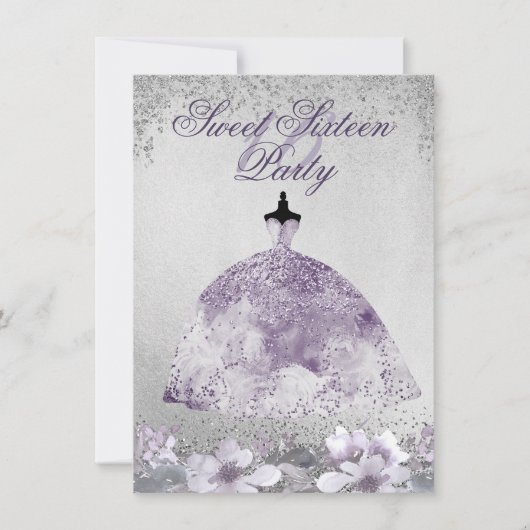 Robe fleurie d'Argent violet doux 16 Invitation (Devant)