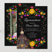 Robe florale colorée Quinceanera Invitation (Devant / Derrière)