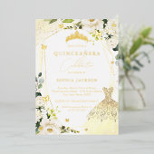 Robe Florale d'or quinceanera Foil Invitation (Debout devant)