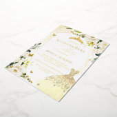 Robe Florale d'or quinceanera Foil Invitation (Rotation)