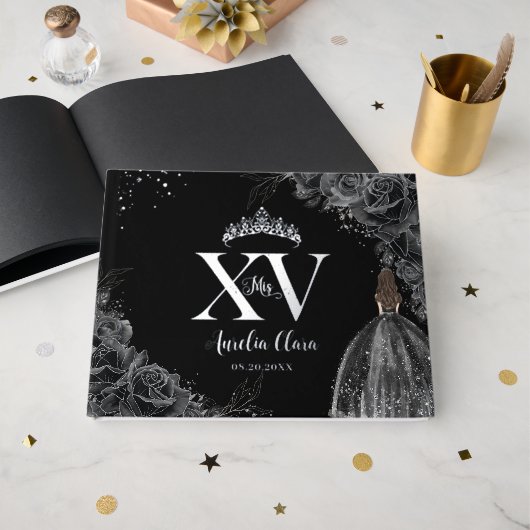 Robe Florale Rose noire fille en argent Quinceañer (Recto ouvert)