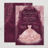 Robe florale rose pâle Quinceanera Invitation (Devant / Derrière)