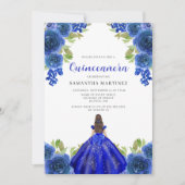 Robe Flore Bleue Élégante Quinceañera Invitation (Devant)