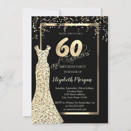 Robe Gold Sequins Noir 60e anniversaire Invitation (Devant)