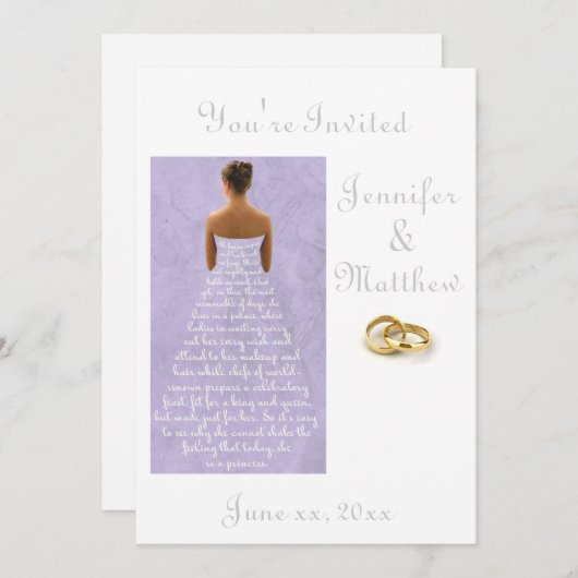 Robe mariage anneaux or mariage violet invitation (Devant / Derrière)