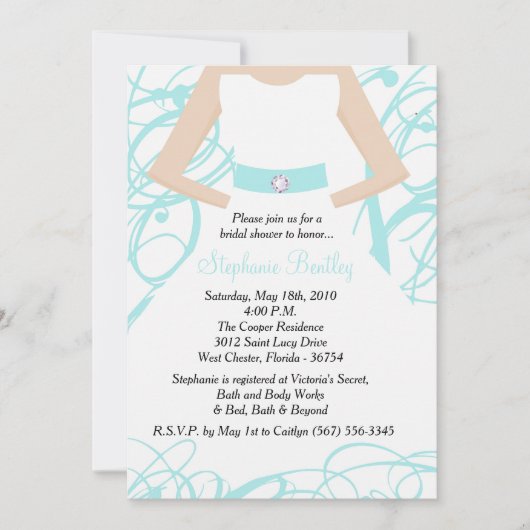 Robe Mariage bleu doux Invitation de douche nuptia (Devant)