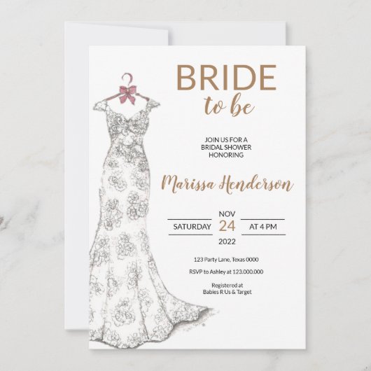 Robe mariage Douche nuptiale Invitation (Devant)