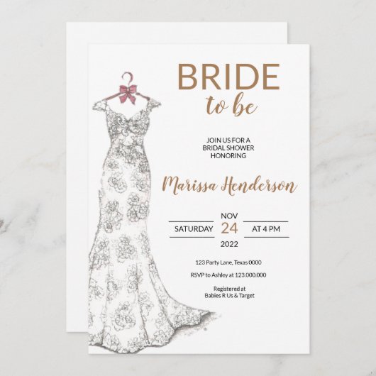 Robe mariage Douche nuptiale Invitation (Devant / Derrière)