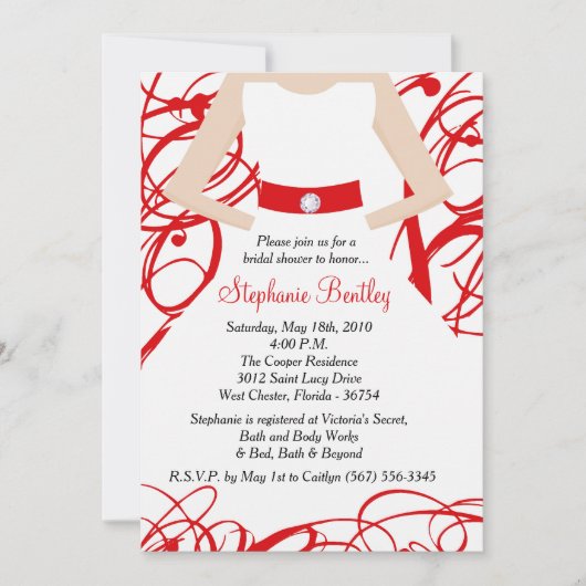 Robe Mariage rouge Invitation de douche nuptiale (Devant)