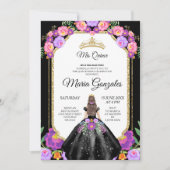 Robe noire et Rose Mis Quince Invitation (Devant)