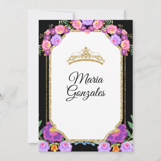 Robe noire et Rose Mis Quince Invitation (Dos)