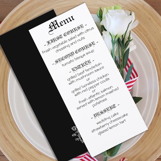 Robe noire mariage Gothique élégant menu typograph