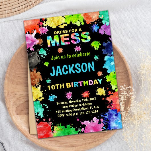 Robe Noire Pour Mess Paint Invitations Anniversair