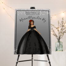 Robe noire Quinceanera Affiche de bienvenue espagn