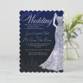Robe nuptiale faire-part de mariage bleu diamant (Debout devant)