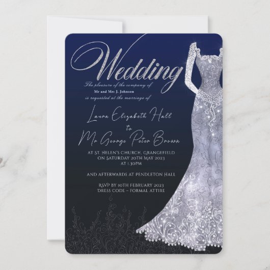 Robe nuptiale faire-part de mariage bleu diamant (Devant)