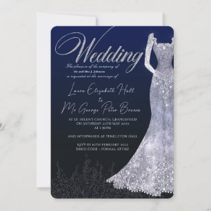 Robe nuptiale faire-part de mariage bleu diamant