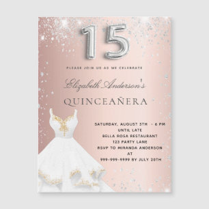 Robe or rose Quinceanera invitation magnétique