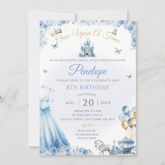 Robe princesse bleue Invitation de fête d'annivers