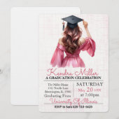 Robe rose Aquarelle Graduation Invitation (Devant / Derrière)
