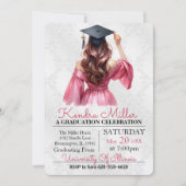 Robe rose Aquarelle Graduation Invitation (Devant)