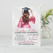 Robe rose Aquarelle Graduation Invitation (Debout devant)
