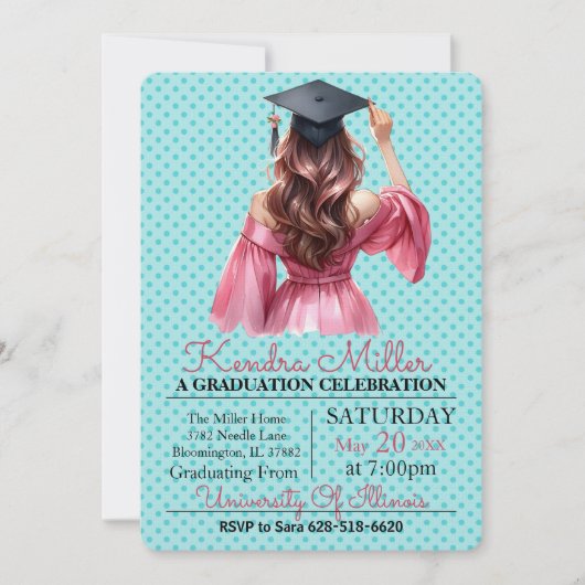 Robe rose Aquarelle Graduation Invitation (Devant)