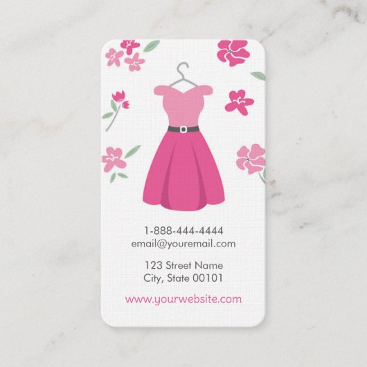 Robe rose avec Fleurs Carte de visite vertical (Devant)