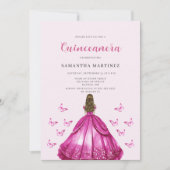 Robe rose élégante Quinceañera Invitation (Devant)